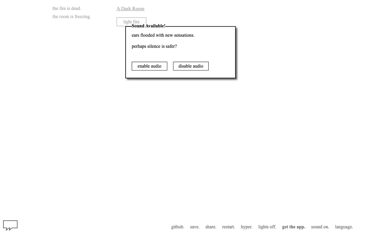 A Dark Room as it appears in the browser