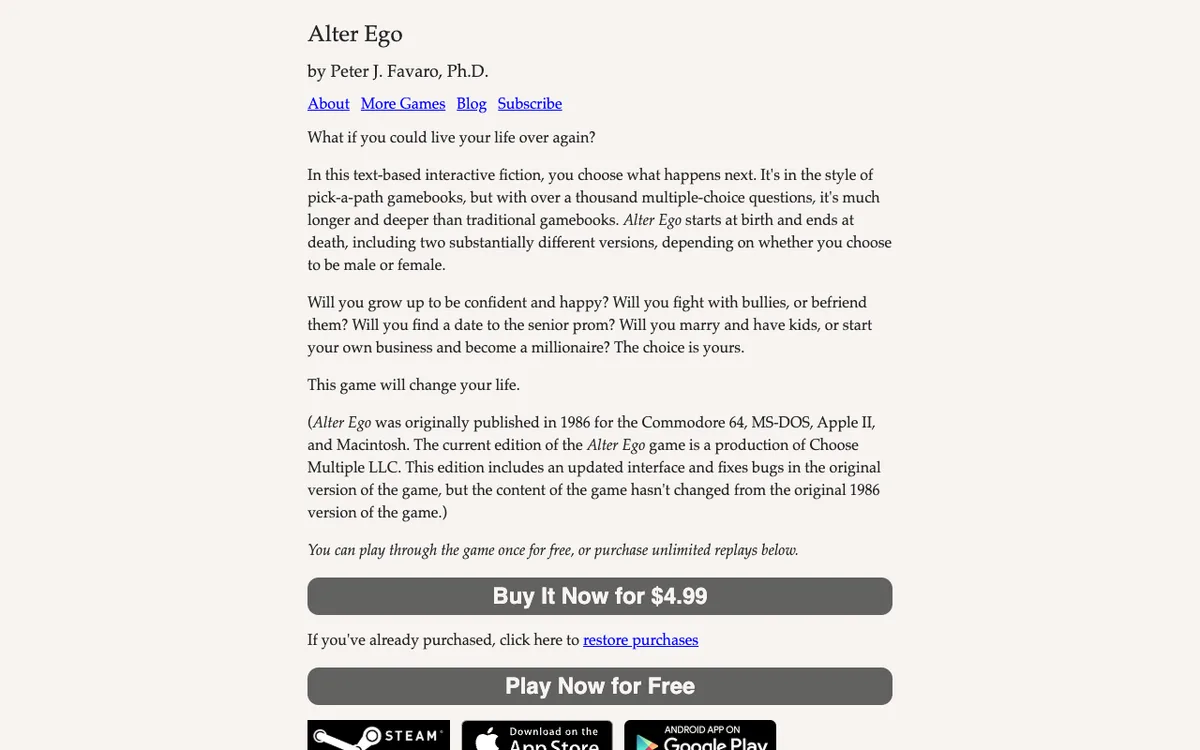 Alter Ego as it appears in the browser