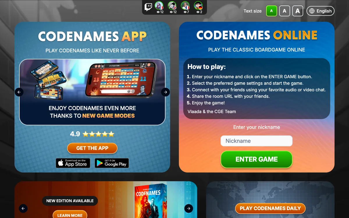 Codenames Online as it appears in the browser