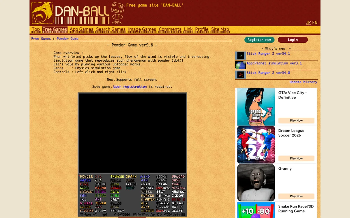 Powder Game as it appears in the browser