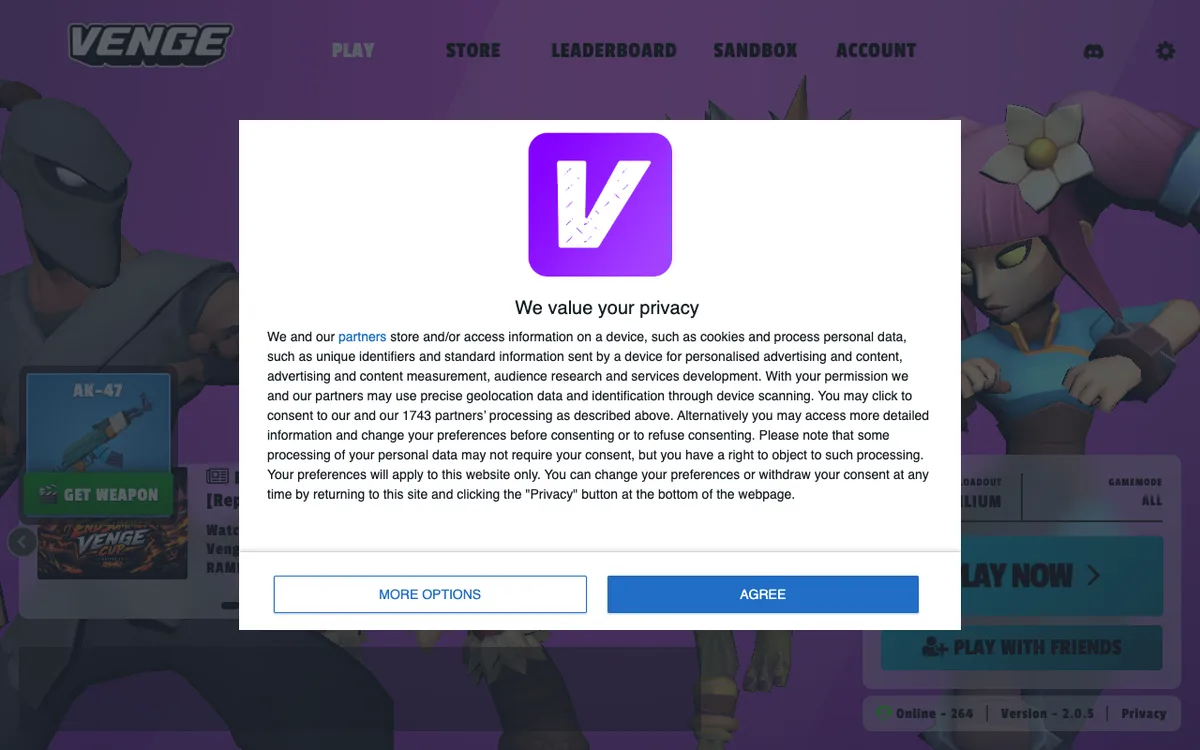 Venge.io as it appears in the browser