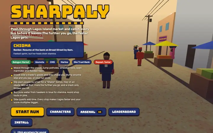 Sharpaly: a Lagos street runner as it appears in the browser